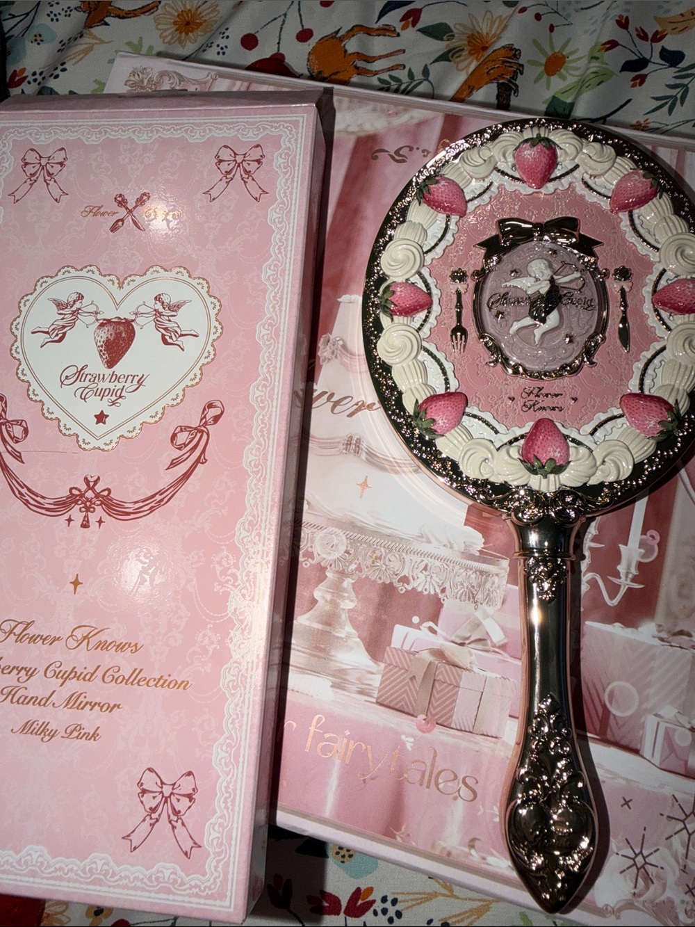 Strawberry Cupid Pink Decorative Hand Mirror by Flower Knows